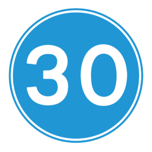 Minimum Speed Limit 30 Blue Sign