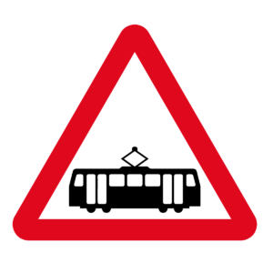 Trams Crossing Ahead Warning Sign